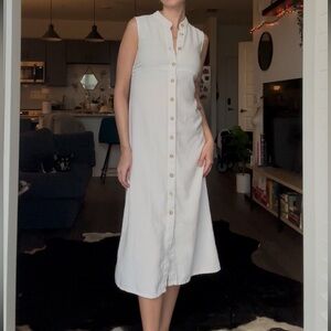 Vintage Linen Sleeveless White Button-Down Dress